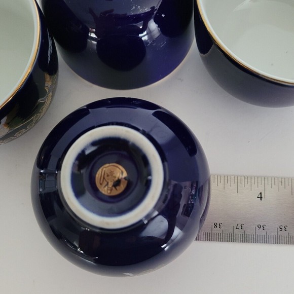 Vintage Japanese Porcelain Cobalt Blue Yunomi Sencha Tea Cups Flying Crane 4pcs - Picture 11 of 11